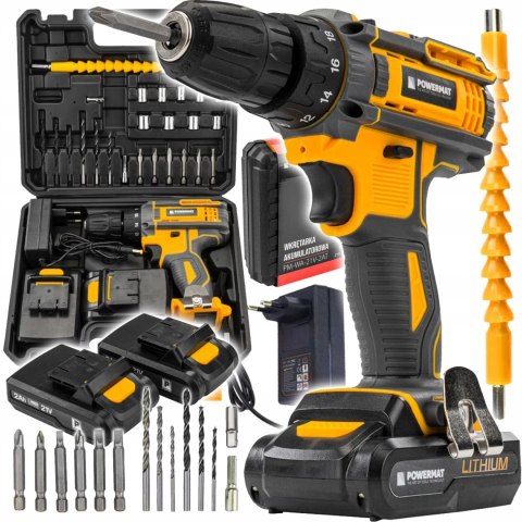 Akumulatorowa Wkrętarka 21V Powermat 2Xaku Led 18-P Regulacja Bitów Walizka