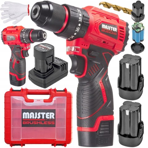 Bezszczotkowa Wiertarko-Wkrętarka 18V 2X Aku 1,5Ah Udar Majster Pro Mp0431