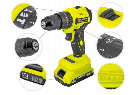 Bezszczotkowa Wiertrarka Udarowa 2X21v Toolme Tm030 - 2 Akumulatory W/Led
