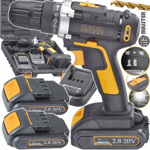 Mocna Wiertarko-Wkrętarka 20V Majster Polska 2Xaku Led Walizka Ergonomiczna