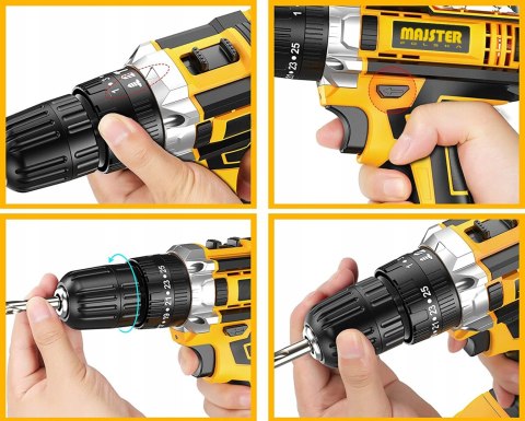 Udarowa Wiertarko-Wkrętarka 20V 2Xaku, 2 Biegi, Led, Nasadki, Bity, Walizka