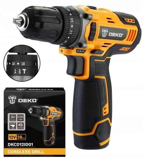 Udarowa Wiertarko-Wkrętarka Deko 12V 28Nm Led 18+1 Aku. I Ładowarka Remont