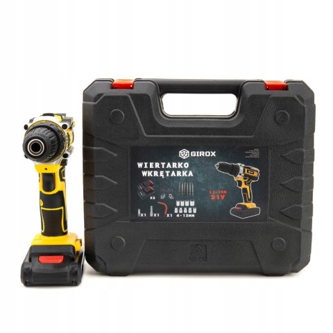 Wiertarko-Wkrętarka 21V Żółta 2X2.0Ah, Komplet Z Walizką I Led, Poziomicą