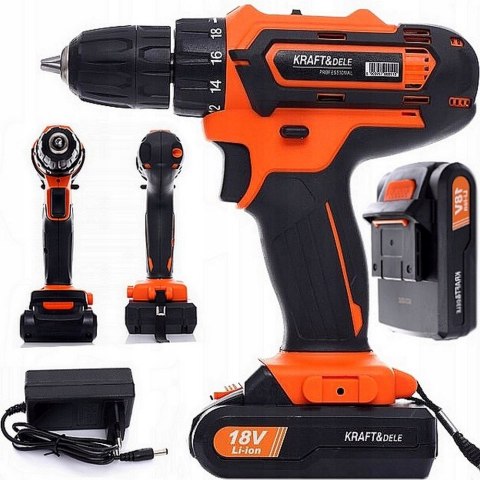 Wiertarko-Wkrętarka Kraft&Dele 18V Li-Ion Z Akumulatorem, Led, 2 Biegi