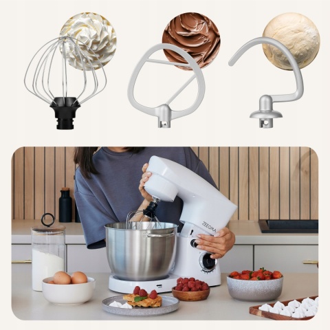 BIAŁY ROBOT KUCHENNY ZEEGMA 15W1 1500W 5,2L 10 TRYBÓW, ROTACJA PLANETARNA