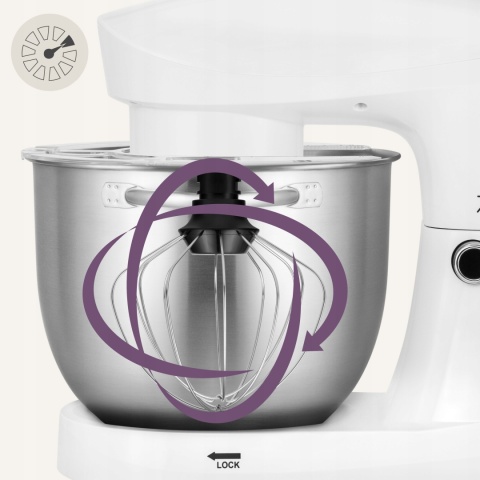 BIAŁY ROBOT KUCHENNY ZEEGMA 15W1 1500W 5,2L 10 TRYBÓW, ROTACJA PLANETARNA