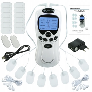 ELEKTROSTYMULATOR MIĘŚNI I NERWÓW TENS EMS ZESTAW ELEKTRODY PADY 2 KANAŁY