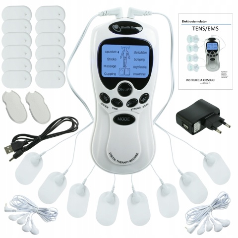 ELEKTROSTYMULATOR MIĘŚNI I NERWÓW TENS EMS ZESTAW ELEKTRODY PADY 2 KANAŁY