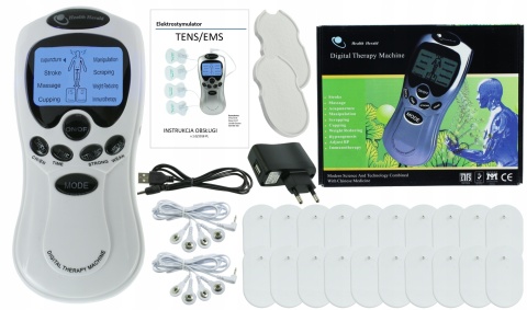 ELEKTROSTYMULATOR MIĘŚNI I NERWÓW TENS EMS ZESTAW ELEKTRODY PADY 2 KANAŁY