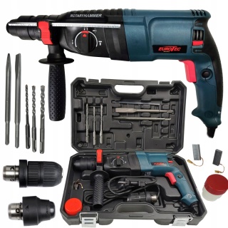 EUROTEC MŁOTOWIERTARKA 2602 2600W SDS+ 4 TRYBY PRACY DWIE GŁOWICE Z WALIZKĄ