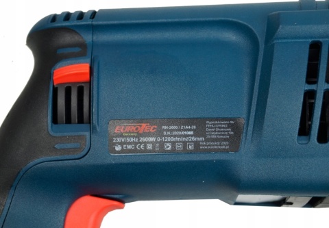 EUROTEC MŁOTOWIERTARKA 2602 2600W SDS+ 4 TRYBY PRACY DWIE GŁOWICE Z WALIZKĄ