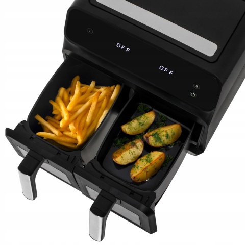 FRYTKOWNICA BEZTŁUSZCZOWA DWUKOMOROWA 8L 2500W LED AIR FRYER 10 PROGRAMÓW