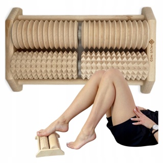MASAŻER DO STÓP DREWNIANY ROLLER DWURZĘDOWY MASAŻ DREWNO NATURALNE, 4 ROLKI