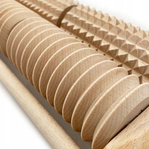 MASAŻER DO STÓP DREWNIANY ROLLER DWURZĘDOWY MASAŻ DREWNO NATURALNE, 4 ROLKI