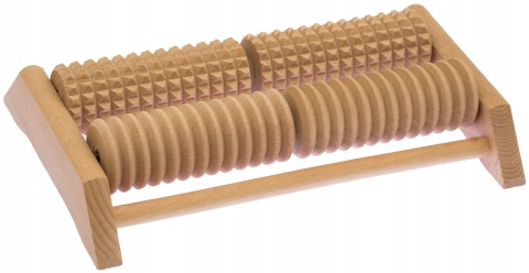 MASAŻER DO STÓP DREWNIANY ROLLER DWURZĘDOWY MASAŻ DREWNO NATURALNE, 4 ROLKI