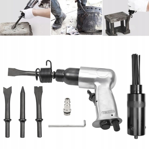 PNEUMATYCZNY MŁOT UDAROWY DO USUWANIA RDZY, 4 CZĘŚCI ZESTAW, STOP ALUMINIUM