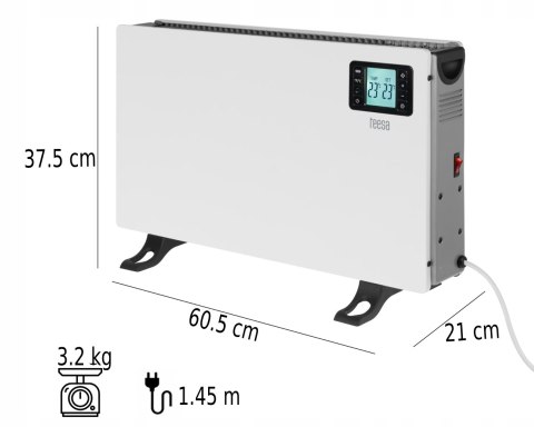 Grzejnik konwektorowy Teesa TSA8054, 2000 W, termostat, timer, pilot