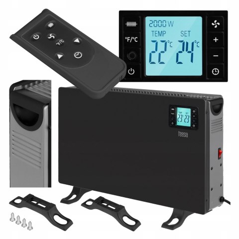 Grzejnik konwektorowy Teesa 2000 W, termostat, timer, pilot, czarny