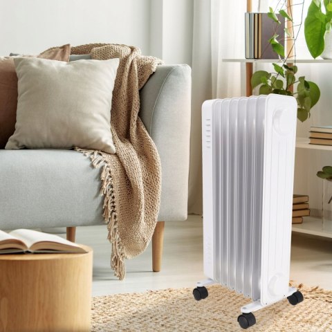 Kompaktowy Grzejnik Olejowy Dedra: 1500W, 7 Żeber, Termostat, Kółka, Bezpieczny