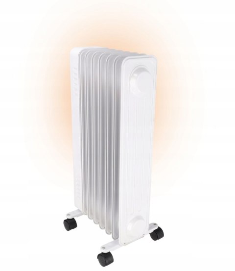 Kompaktowy Grzejnik Olejowy Dedra: 1500W, 7 Żeber, Termostat, Kółka, Bezpieczny