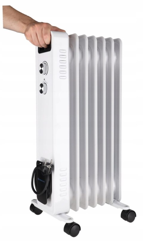 Kompaktowy Grzejnik Olejowy Dedra: 1500W, 7 Żeber, Termostat, Kółka, Bezpieczny