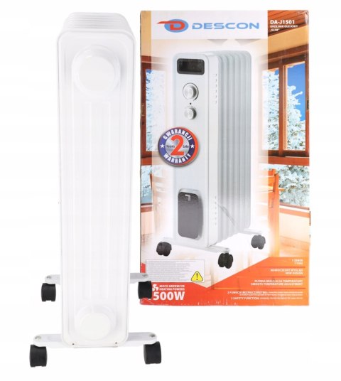 Kompaktowy Grzejnik Olejowy Dedra: 1500W, 7 Żeber, Termostat, Kółka, Bezpieczny