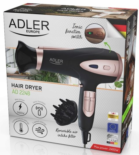 Suszarka Do Włosów Adler Funkcja Jonizacji Dyfuzor 2400 W Czarna Ad 2248B