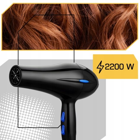 Suszarka Do Włosów Czarna 2200W Pro Jonizacja Mocna + Końcówki Dyfuzor