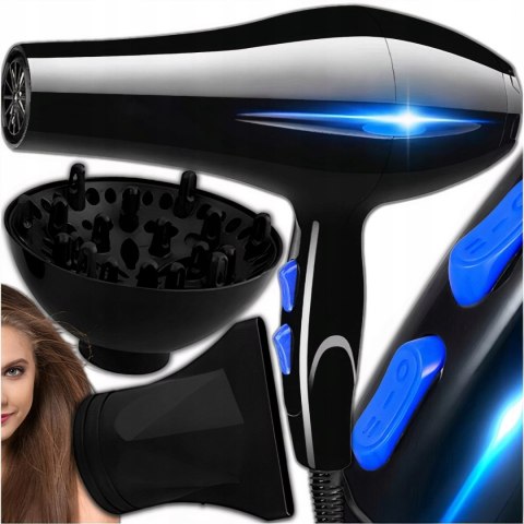 Suszarka Do Włosów Jonizacja Z Dyfuzorem 2W1 Pro + Koncentrator Mocna