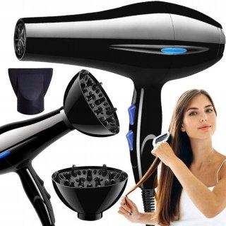 Suszarka Do Włosów Jonizacja Z Dyfuzorem Czarna 2200W 2W1 Mocna