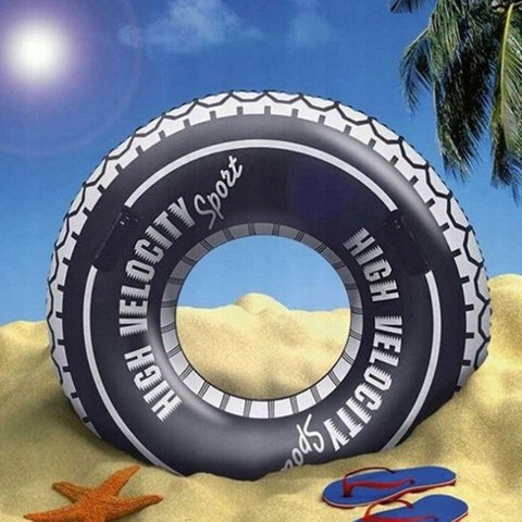 Koło Do Pływania Plażowe Opona Dmuchane Kółko Materac Pływanie Czarny 90Cm