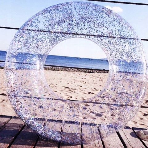 Srebrne Koło Dmuchane Brokatowe 70Cm Dla Dzieci Na Basen I Plażę