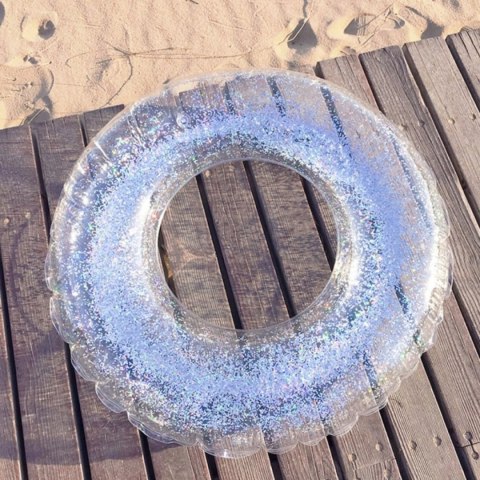 Srebrne Koło Dmuchane Brokatowe 70Cm Dla Dzieci Na Basen I Plażę