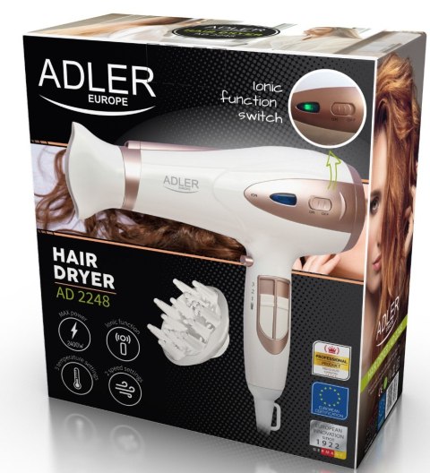 Suszarka Do Włosów Adler Ad 2248 Funkcja Jonizacji Z Dyfuzorem 2400 W Biała