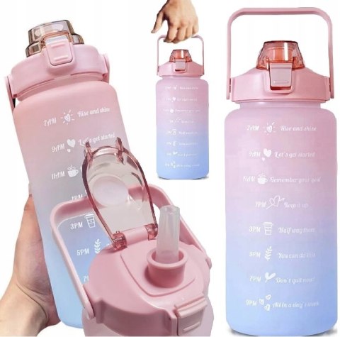 Butelka Motywacyjna Bidon Na Wodę Ze Słomką Uchwyt Miarka 2000Ml Fitness