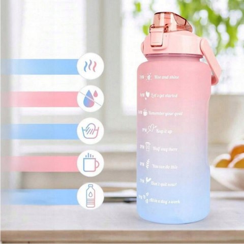 Butelka Motywacyjna Bidon Na Wodę Ze Słomką Uchwyt Miarka 2000Ml Fitness