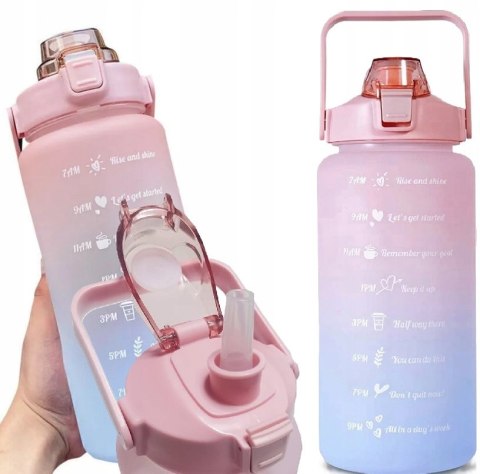 Butelka Motywacyjna Bidon Na Wodę Ze Słomką Uchwyt Miarka 2000Ml Fitness