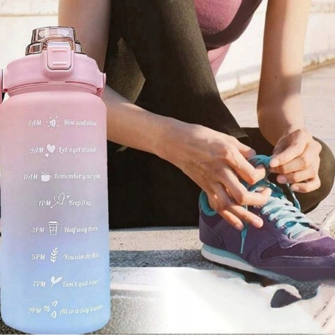 Butelka Motywacyjna Bidon Na Wodę Ze Słomką Uchwyt Miarka 2000Ml Fitness