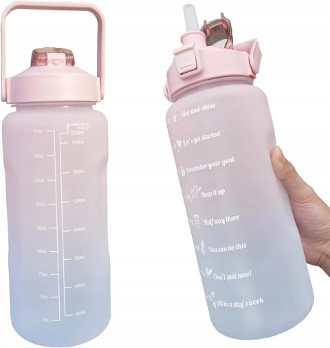 Butelka Motywacyjna Bidon Na Wodę Ze Słomką Uchwyt Miarka 2000Ml Fitness
