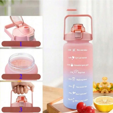 Butelka Motywacyjna Bidon Na Wodę Ze Słomką Uchwyt Miarka 2000Ml Fitness
