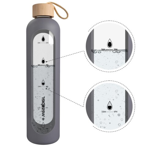 Butelka Szklana Wessper 1L Z Etui Silikonowym - Szara, Bpa Free, Motywacyjna