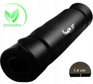 Mata fitness MOVIT 190 × 100 × 1,5 cm, NBR, czarna, antypoślizgowa