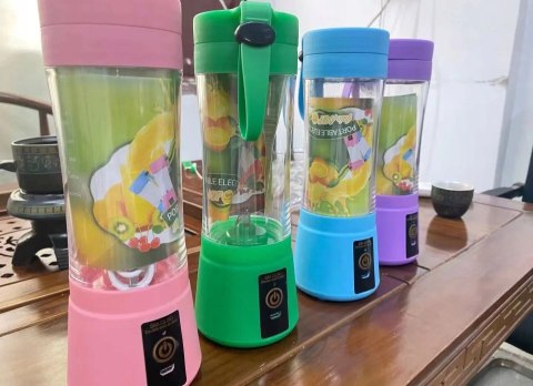 Blender Mikser Turystyczny 380Ml Smoothie Shaker 6 Ostrzy Usb Zielen Fiolet