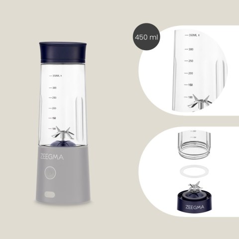 Blender Przenośny Zeegma Vitamine Go 300W Usb 450Ml 5000Mah 6 Ostrzy