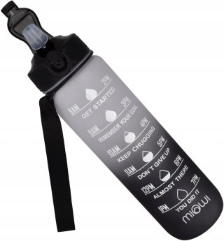 Butelka Motywacyjna Ze Słomką Tritan 1000Ml Czarno-Biała Bpa Free Szara