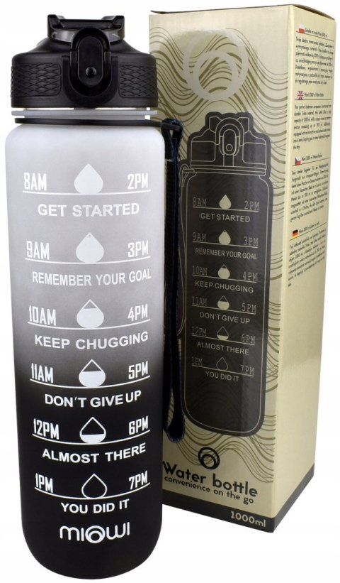 Butelka Motywacyjna Ze Słomką Tritan 1000Ml Czarno-Biała Bpa Free Szara
