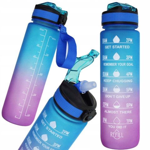 Butelka Na Wodę Bidon Z Miarką Słomką Motywacyjna Siłownia Fitness 1000Ml