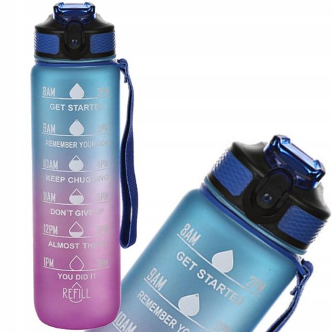 Butelka Na Wodę Bidon Z Miarką Słomką Motywacyjna Siłownia Fitness 1000Ml