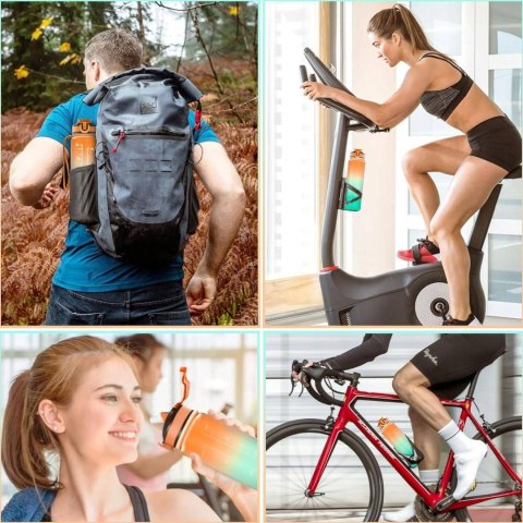 Butelka Na Wodę Bidon Z Miarką Słomką Motywacyjna Siłownia Fitness 1000Ml