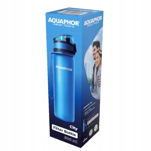 Butelka filtrująca Aquaphor City 0,5 l, niebieska, z paskiem